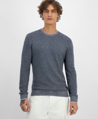 GUESS - Men's Earle Relaxed Fit Long Sleeve Stitched Crewneck Sweater