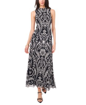 Vince Camuto - Women's High-Neck Mesh-Overlay Dress