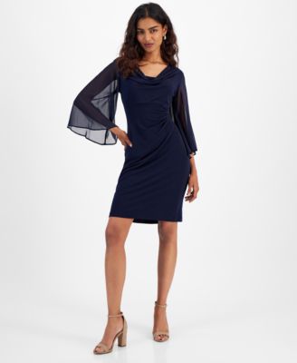 Connected - Petite Drape-Neck Gathered-Detail Sheath Dress