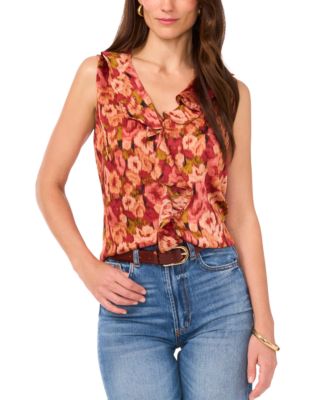 Vince Camuto - Women's Floral-Print Ruffled-Neck Top
