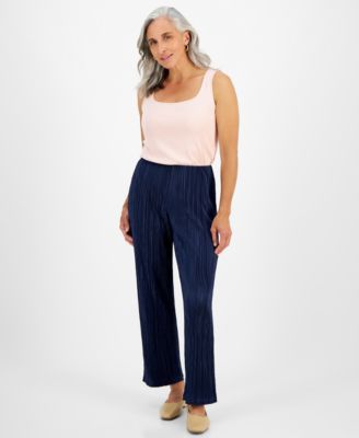 JM Collection - Petite Pliss&eacute; Wide-Leg Pull-On Ankle Pants