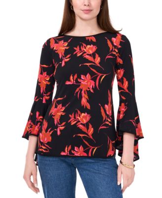 Sam & Jess - Petite Floral-Print Bell-Sleeve Top
