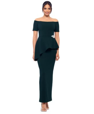 Betsy & Adam - Women's Off-The-Shoulder Embellished Draped Gown