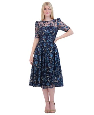 Eliza J - Petite Boat-Neck Floral-Sequin Midi Dress