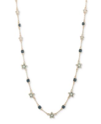 Marchesa - Gold-Tone Pav&eacute;, Stone & Imitation Pearl Flower Station Collar Necklace, 16" + 3" extender