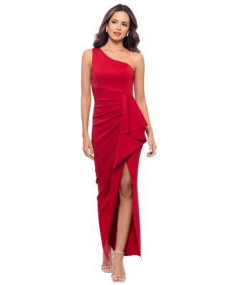 XSCAPE - Women's One-Shoulder Ruffled Long Fit & Flare Dress