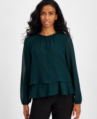 AK Anne Klein - Petite Tiered Long-Sleeve Top