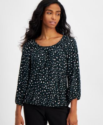 AK Anne Klein - Petite 3/4-Sleeve Animal-Print Top