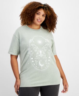 Rebellious One - Trendy Plus Size Cotton Butterfly-Graphic T-Shirt