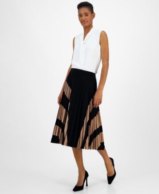 T Tahari - Women's Pull-On Flare Pleated Midi Skirt