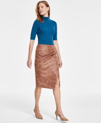 T Tahari - Women's Burnout Faux-Wrap Split-Hem Midi Skirt