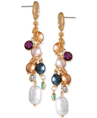 GUESS - Gold-Tone Crystal & Imitation Pearl Linear Drop Earrings