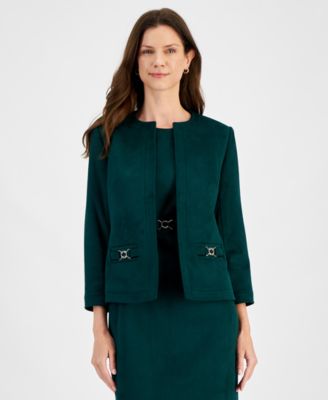 Kasper - Petite Scuba Faux-Suede Framed Long-Sleeve Jacket