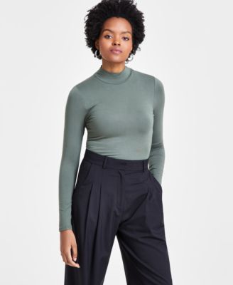 Bar III - Women's Mock Neck Long-Sleeve Jersey Bodysuit