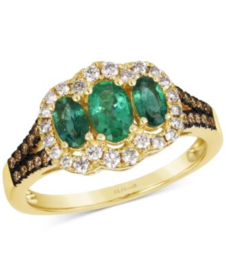 Le Vian - Costa Smeralda Emerald (3/4 ct. t.w.) & Diamond (3/4 ct. t.w.) Three Stone Halo Ring in 14k Gold