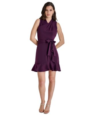 DKNY - Women's Drape-Neck Sleeveless Tie-Waist Dress