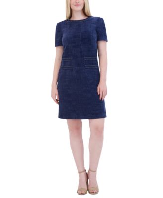 Eliza J - Women's Jewel-Neck Short-Sleeve Textured Shift Dress