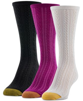 Gold Toe - Women's Casual Cable Knit Crew Socks, Pack of 3