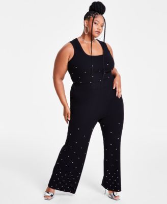 Nina Parker - Trendy Plus Size Embellished Rib-Knit Pants
