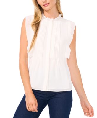 CeCe - Women's Pleat-Detail Pintuck Cap-Sleeve Blouse