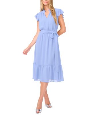 CeCe - Women's Scallop-Ruffle Tie-Waist Midi Dress