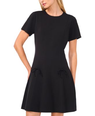 CeCe - Women's Short-Sleeve Fit & Flare Bow-Trim Dress