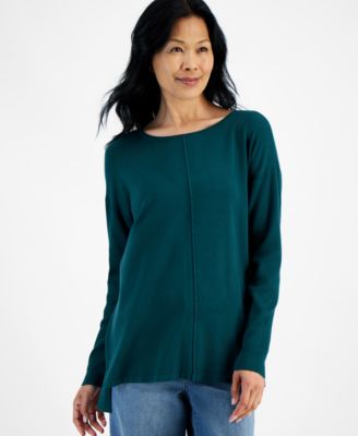Style & Co - Petite Ribbed-Sleeve High-Low Tunic Sweater