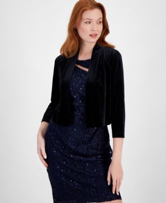 Connected - Women's Velvet 3/4-Sleeve Shrug Jacket