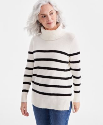 Style & Co - Women's Striped Turtleneck Tunic Sweater, Created for Macy's
