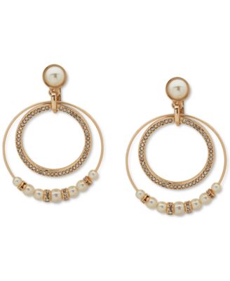 Anne Klein - Gold-Tone Pav&eacute; & Imitation Pearl Orbital Drop Earrings