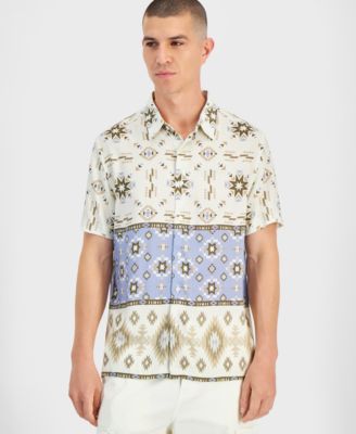 GUESS - Men's Santa Fe Relaxed Fit Short Sleeve Button-Front Aztec Shirt
