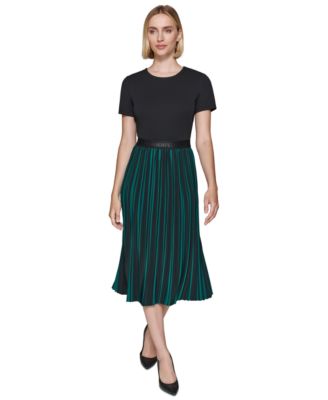 KARL LAGERFELD PARIS - Women's Pleated-Skirt Colorblocked Dress