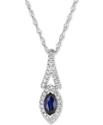 Macy's - Sapphire (1/3 ct. t.w.) & Diamond (1/8 ct. t.w.) Marquise Halo Pendant Necklace in 14k White Gold, 16" + 2" extender