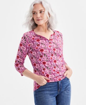 Style & Co - Petite Poppy Field Henley Tee, Created for Macy's