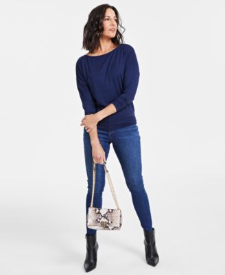 I.N.C. International Concepts - Women's Draped-Shoulder Boat-Neck Top, Created for Macy's