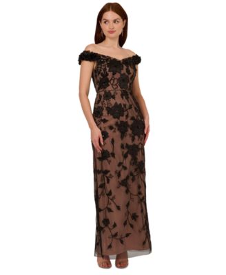 Adrianna Papell - Women's Off-The-Shoulder Beaded Floral Sheath Dress
