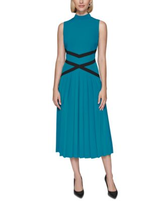 KARL LAGERFELD PARIS - Women's Mock-Neck Pleated-Skirt Dress