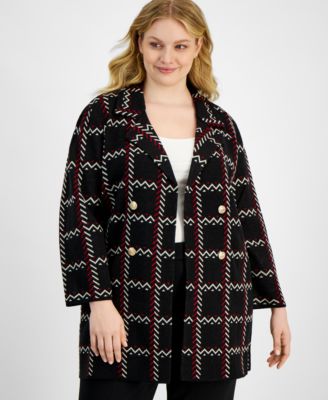 Kasper - Plus Size Edge To Edge Notched-Lapel Cardigan Jacket