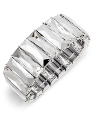 I.N.C. International Concepts - Silver-Tone Baguette Crystal Stretch Bracelet