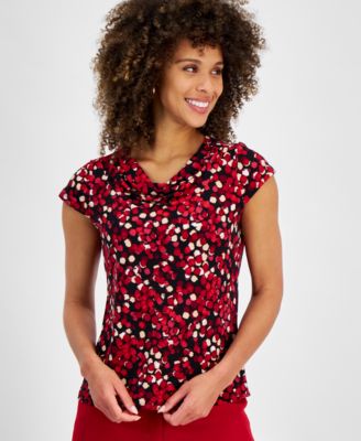 Kasper - Women's Cowl-Neck Cap-Sleeve Top