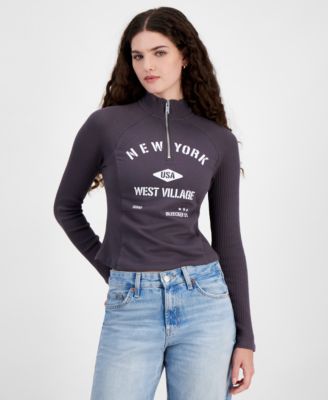 Just Polly - Juniors' Half-Zip Los Angeles Graphic Top