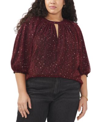 Vince Camuto - Plus Size Metallic Keyhole-Neck Top