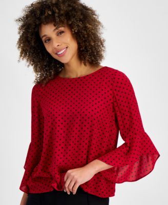 Kasper - Women's Animal-Print 3/4-Bell Sleeve Blouse