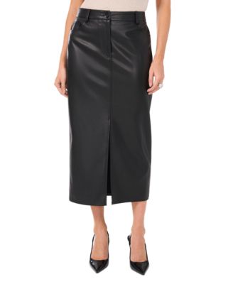 Vince Camuto - Women's Faux-Leather Midi Pencil Skirt