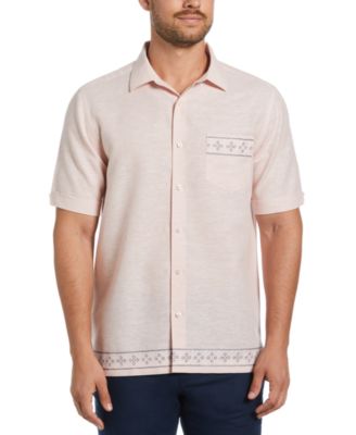 Cubavera - Men's Linen-Blend Embroidered Border Short-Sleeve Button-Down Shirt