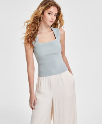 Bar III - Women's Ottoman Square-Neck Sweater-Knit Tank Top