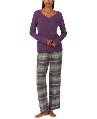 Lauren Ralph Lauren - Women's 2-Pc. Long-Sleeve Henley Long Pants Pajama Set