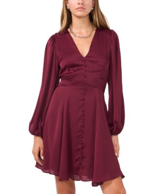 1.STATE - Women's V-Neck Button-Trim Long-Sleeve Dress