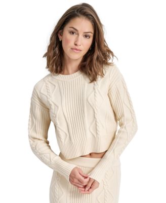 DKNY Jeans - Women's Cropped Cable Knit Long-Sleeve Sweater