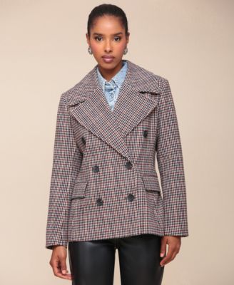 Avec Les Filles - Women's Oversized Plaid Double-Breasted Blazer